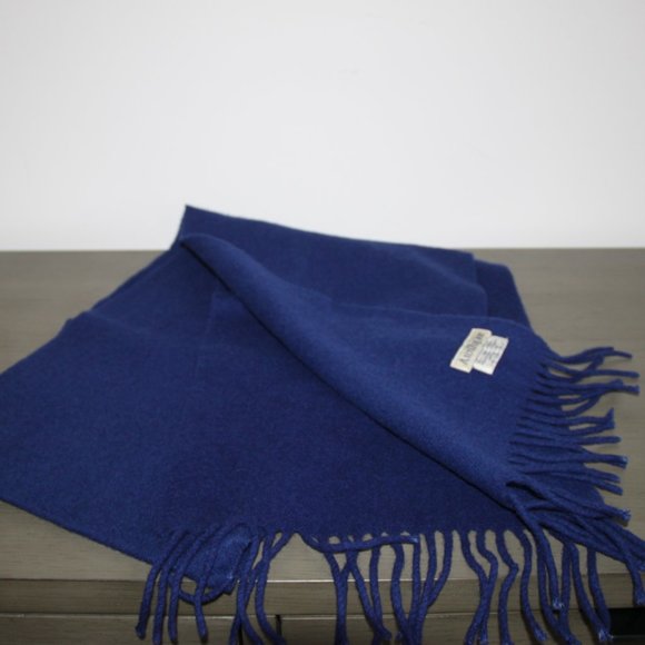 Ann Taylor Royal Blue Lambswool Fringed Scarf Vintage Made in Scotland 66 x11" - Picture 2 of 5
